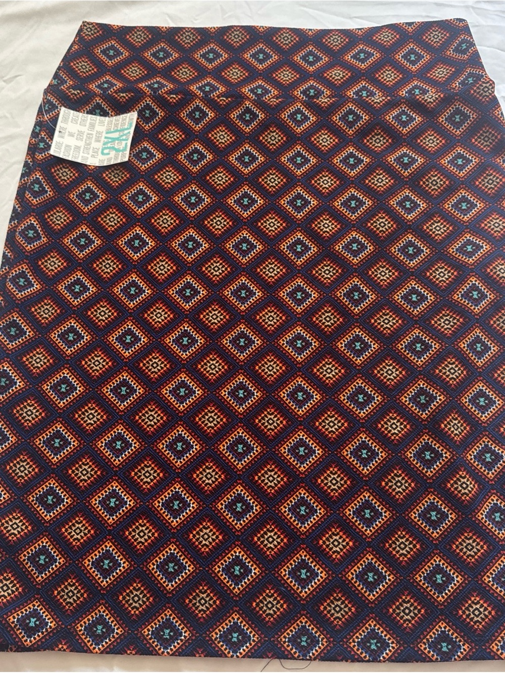 LuLaRoe Navy, Rust & Light Blue Geometric Diamond Skirt